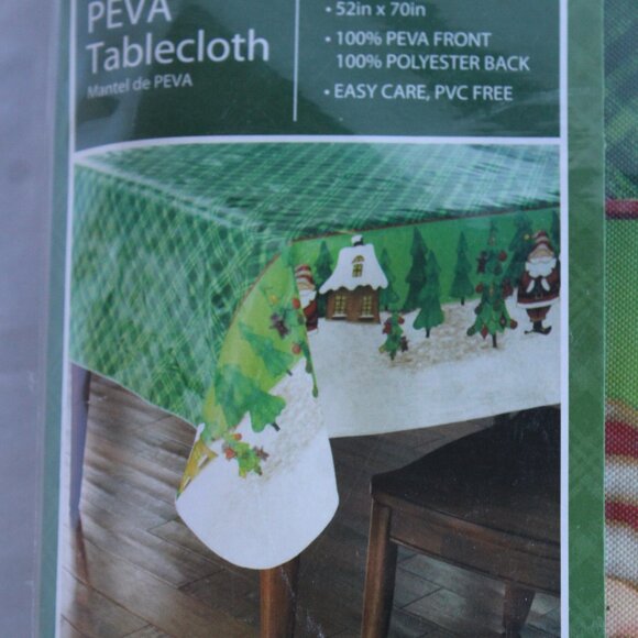 Holiday Time Santa Scene Peva Tablecloth Oblong  52" X 70" - Picture 2 of 5